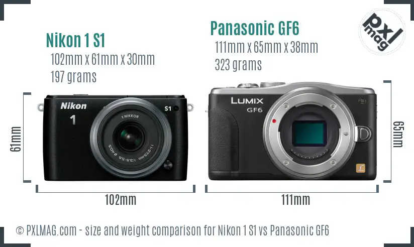 Nikon 1 S1 vs Panasonic GF6 size comparison