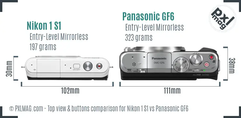 Nikon 1 S1 vs Panasonic GF6 top view buttons comparison