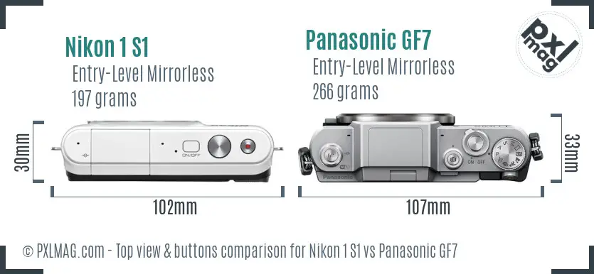 Nikon 1 S1 vs Panasonic GF7 top view buttons comparison Nikon 1 S1 vs Panasonic GF7 top view buttons comparison