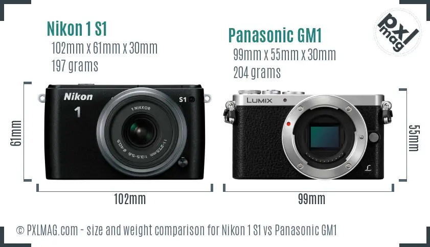 Nikon 1 S1 vs Panasonic GM1 size comparison