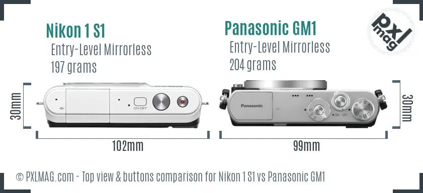 Nikon 1 S1 vs Panasonic GM1 top view buttons comparison