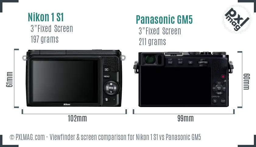 Nikon 1 S1 vs Panasonic GM5 Screen and Viewfinder comparison