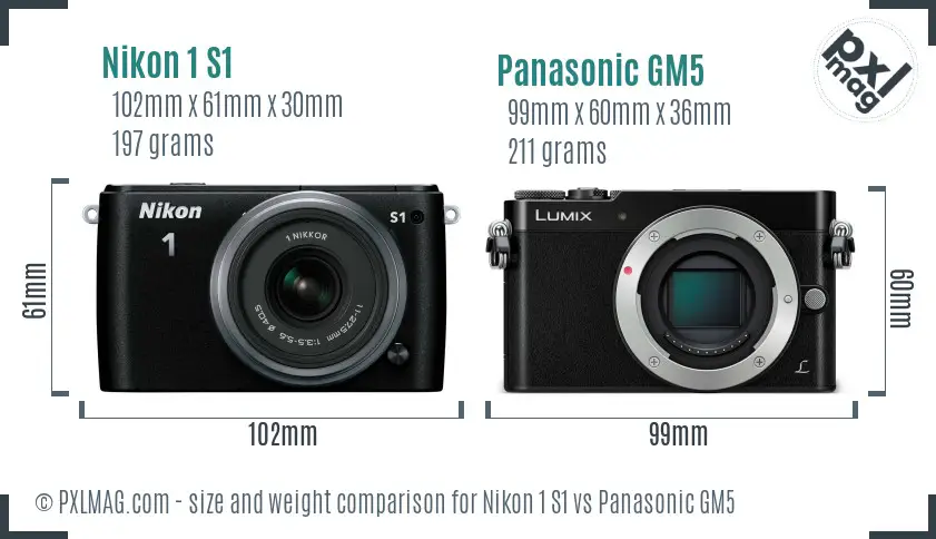 Nikon 1 S1 vs Panasonic GM5 size comparison