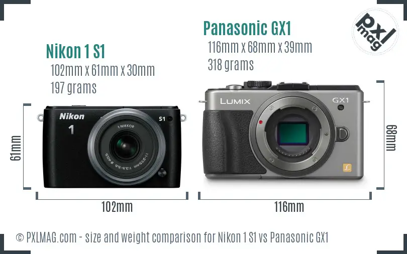 Nikon 1 S1 vs Panasonic GX1 size comparison