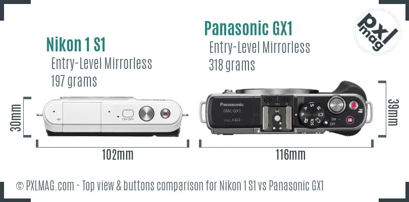 Nikon 1 S1 vs Panasonic GX1 top view buttons comparison