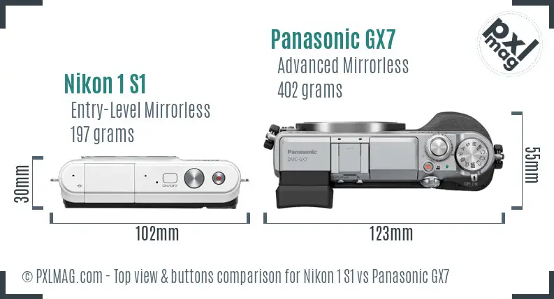 Nikon 1 S1 vs Panasonic GX7 top view buttons comparison