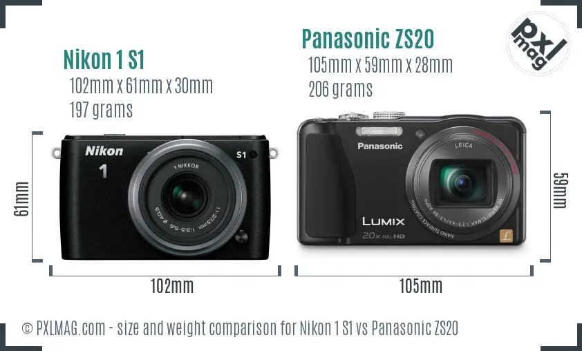 Nikon 1 S1 vs Panasonic ZS20 size comparison