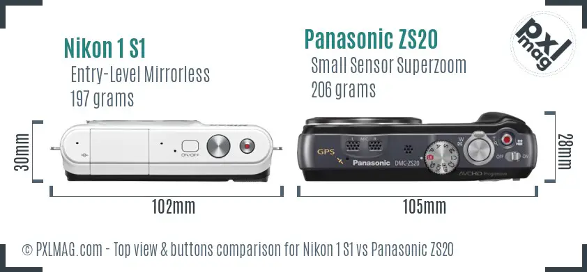 Nikon 1 S1 vs Panasonic ZS20 top view buttons comparison