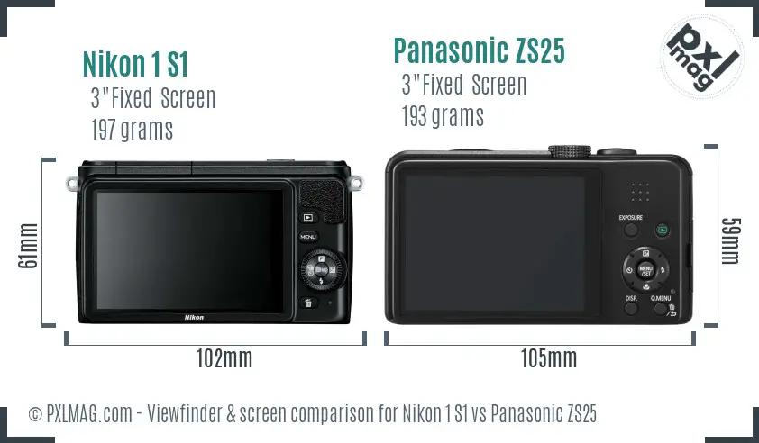 Nikon 1 S1 vs Panasonic ZS25 Screen and Viewfinder comparison