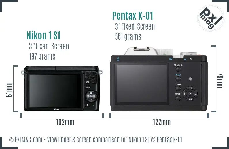 Nikon 1 S1 vs Pentax K-01 Screen and Viewfinder comparison