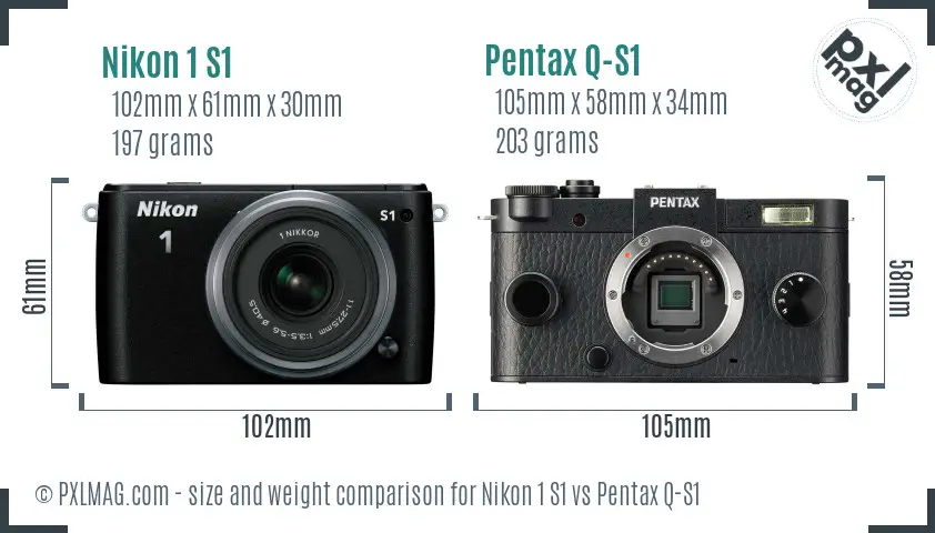 Nikon 1 S1 vs Pentax Q-S1 size comparison