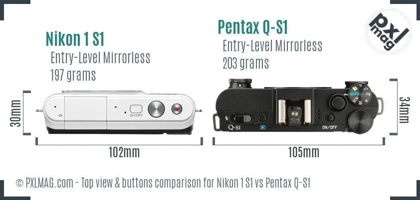 Nikon 1 S1 vs Pentax Q-S1 top view buttons comparison