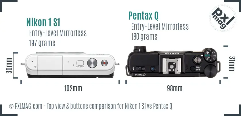 Nikon 1 S1 vs Pentax Q top view buttons comparison