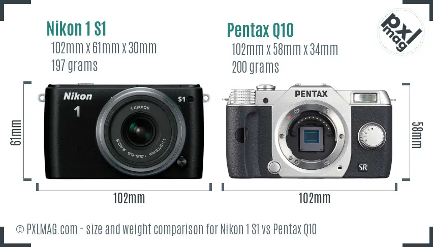 Nikon 1 S1 vs Pentax Q10 size comparison