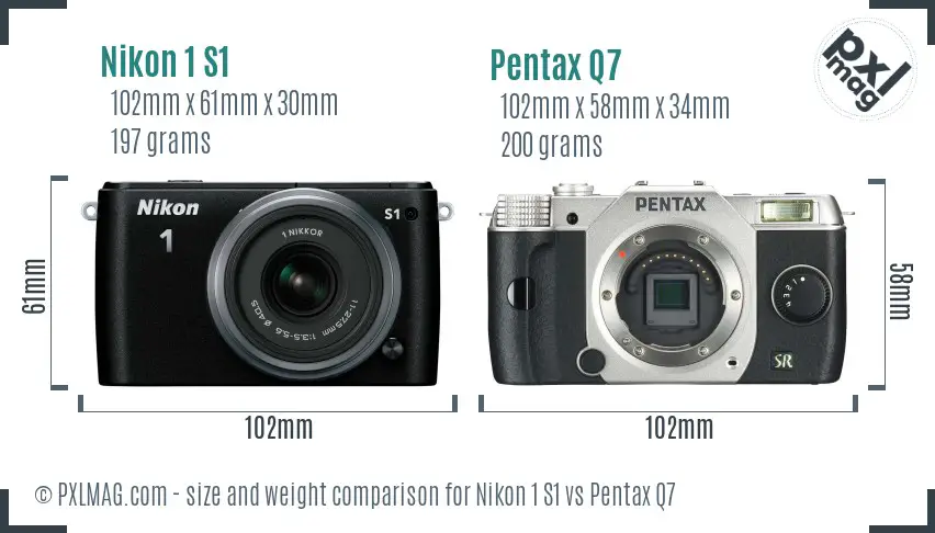 Nikon 1 S1 vs Pentax Q7 size comparison