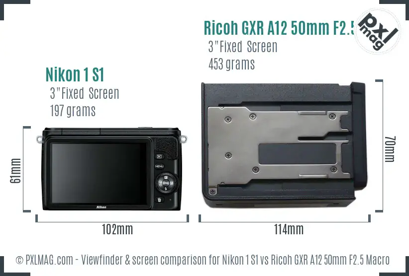 Nikon 1 S1 vs Ricoh GXR A12 50mm F2.5 Macro Screen and Viewfinder comparison