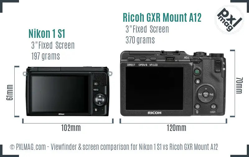 Nikon 1 S1 vs Ricoh GXR Mount A12 Screen and Viewfinder comparison