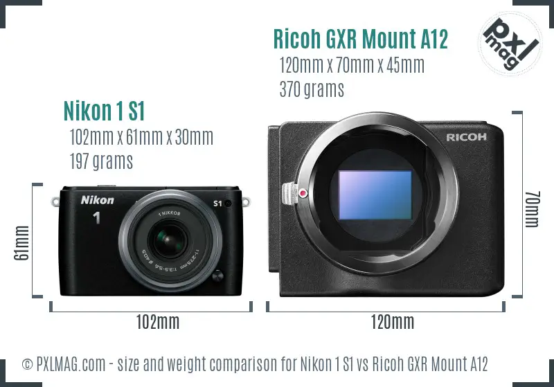 Nikon 1 S1 vs Ricoh GXR Mount A12 size comparison