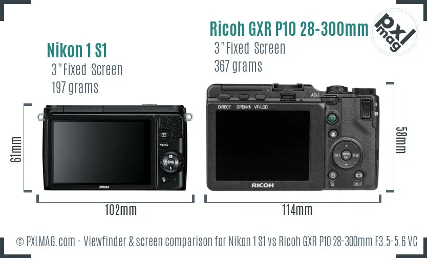 Nikon 1 S1 vs Ricoh GXR P10 28-300mm F3.5-5.6 VC Screen and Viewfinder comparison