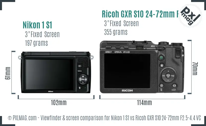 Nikon 1 S1 vs Ricoh GXR S10 24-72mm F2.5-4.4 VC Screen and Viewfinder comparison