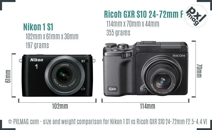 Nikon 1 S1 vs Ricoh GXR S10 24-72mm F2.5-4.4 VC size comparison