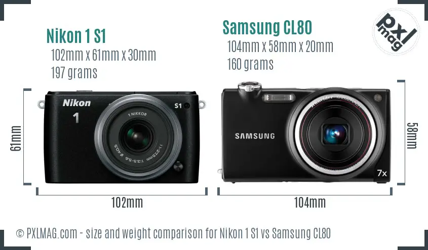 Nikon 1 S1 vs Samsung CL80 size comparison