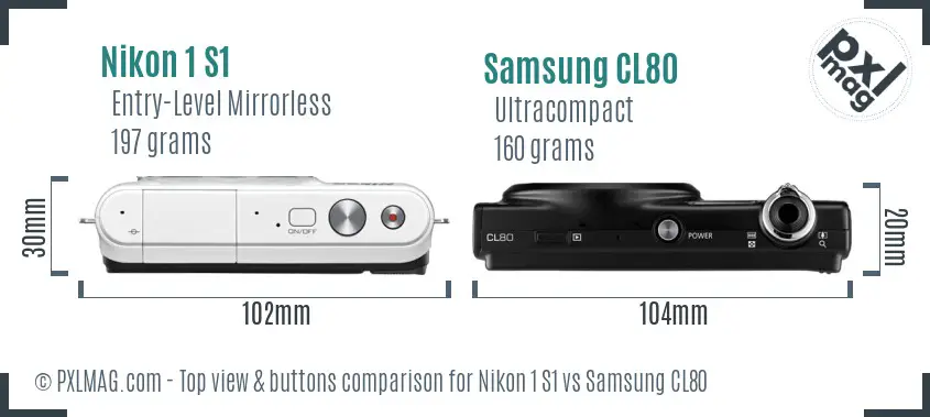 Nikon 1 S1 vs Samsung CL80 top view buttons comparison