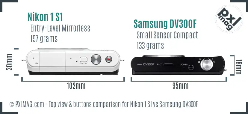 Nikon 1 S1 vs Samsung DV300F top view buttons comparison