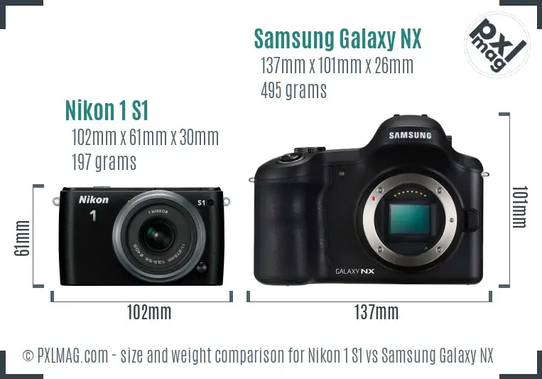 Nikon 1 S1 vs Samsung Galaxy NX size comparison