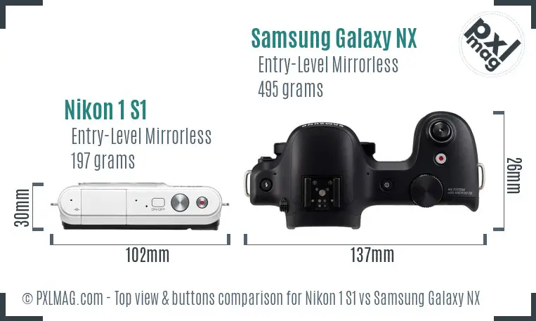 Nikon 1 S1 vs Samsung Galaxy NX top view buttons comparison