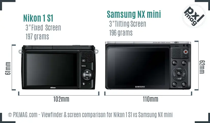 Nikon 1 S1 vs Samsung NX mini Screen and Viewfinder comparison