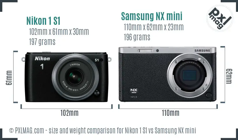 Nikon 1 S1 vs Samsung NX mini size comparison