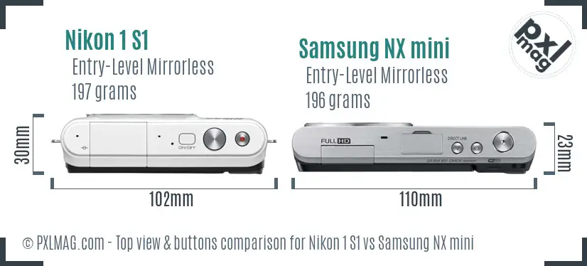 Nikon 1 S1 vs Samsung NX mini top view buttons comparison