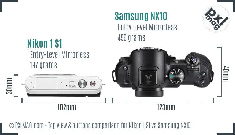 Nikon 1 S1 vs Samsung NX10 top view buttons comparison