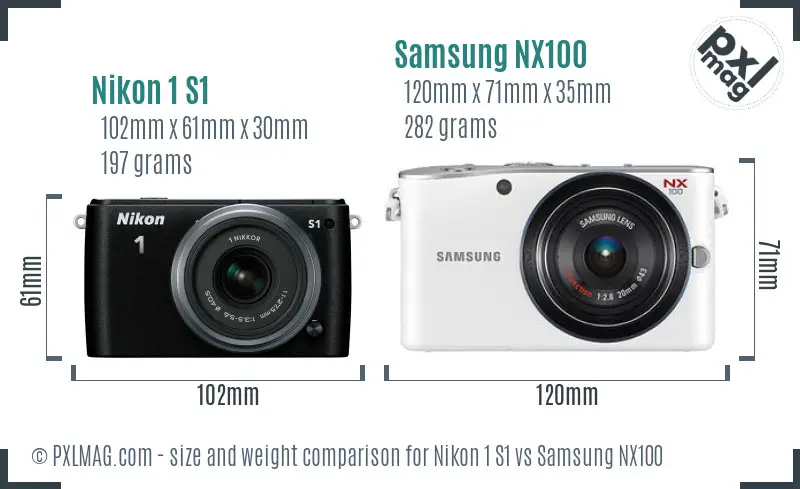 Nikon 1 S1 vs Samsung NX100 size comparison