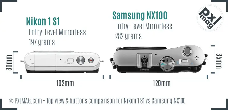 Nikon 1 S1 vs Samsung NX100 top view buttons comparison