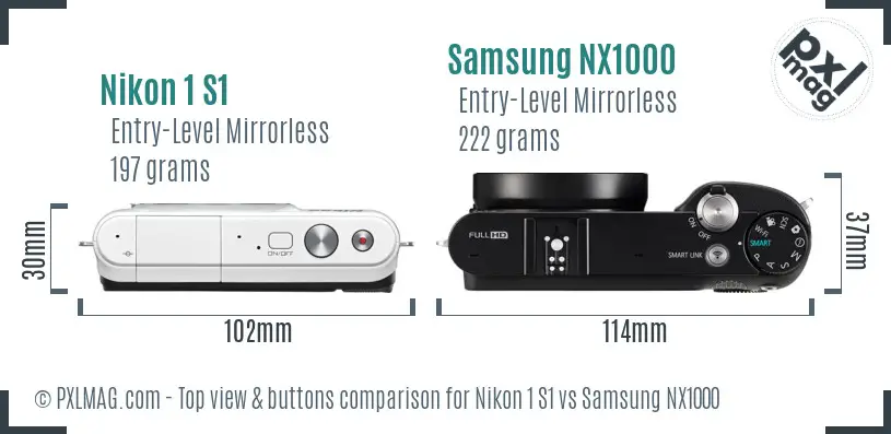 Nikon 1 S1 vs Samsung NX1000 top view buttons comparison