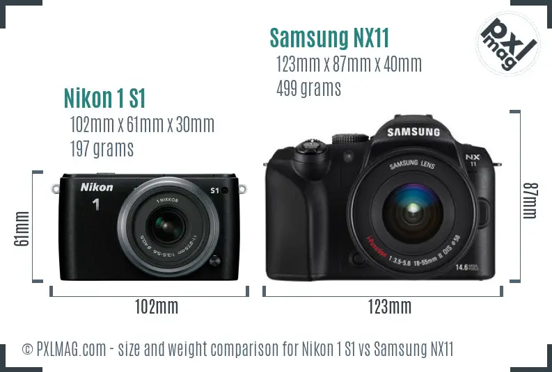 Nikon 1 S1 vs Samsung NX11 size comparison