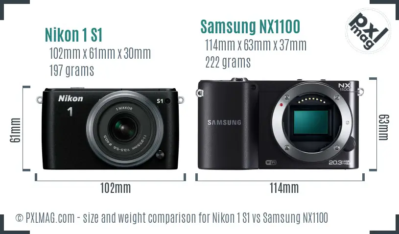 Nikon 1 S1 vs Samsung NX1100 size comparison