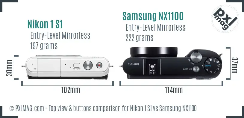 Nikon 1 S1 vs Samsung NX1100 top view buttons comparison