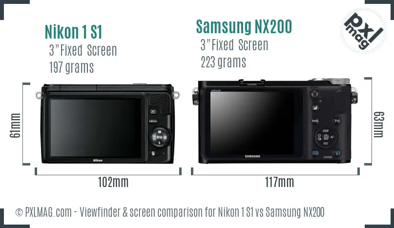 Nikon 1 S1 vs Samsung NX200 Screen and Viewfinder comparison
