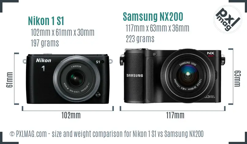 Nikon 1 S1 vs Samsung NX200 size comparison
