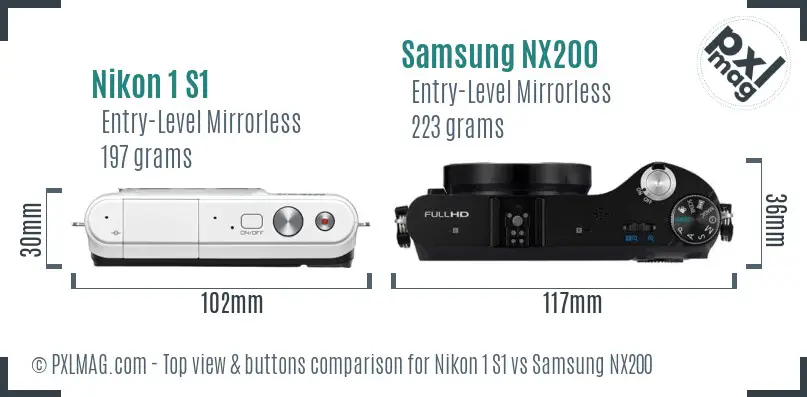 Nikon 1 S1 vs Samsung NX200 top view buttons comparison