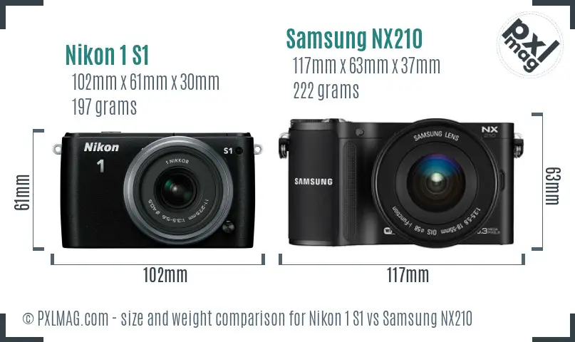 Nikon 1 S1 vs Samsung NX210 size comparison