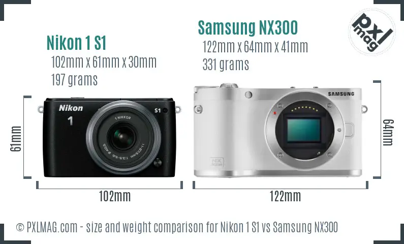 Nikon 1 S1 vs Samsung NX300 size comparison