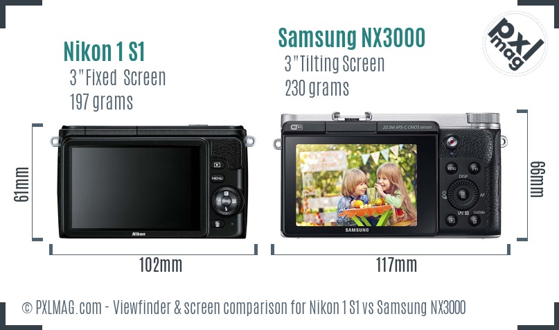 Nikon 1 S1 vs Samsung NX3000 Screen and Viewfinder comparison