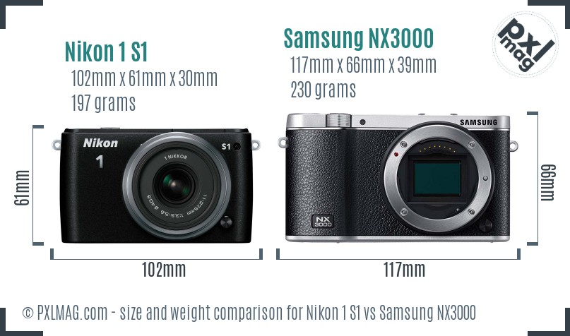 Nikon 1 S1 vs Samsung NX3000 size comparison