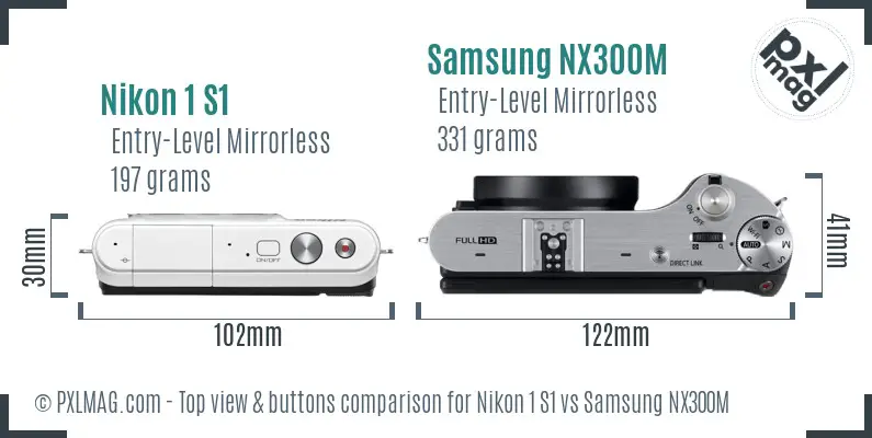 Nikon 1 S1 vs Samsung NX300M top view buttons comparison