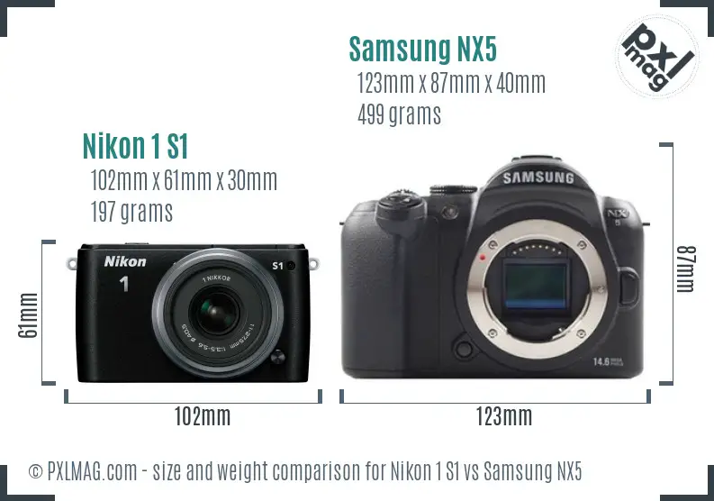Nikon 1 S1 vs Samsung NX5 size comparison