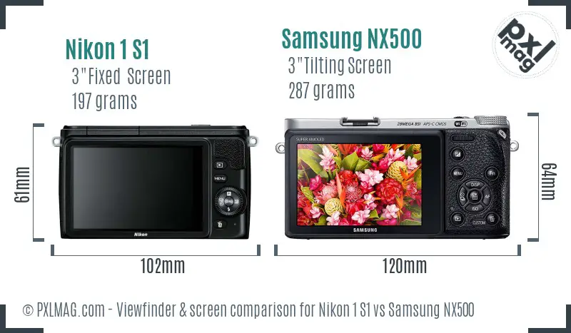 Nikon 1 S1 vs Samsung NX500 Screen and Viewfinder comparison